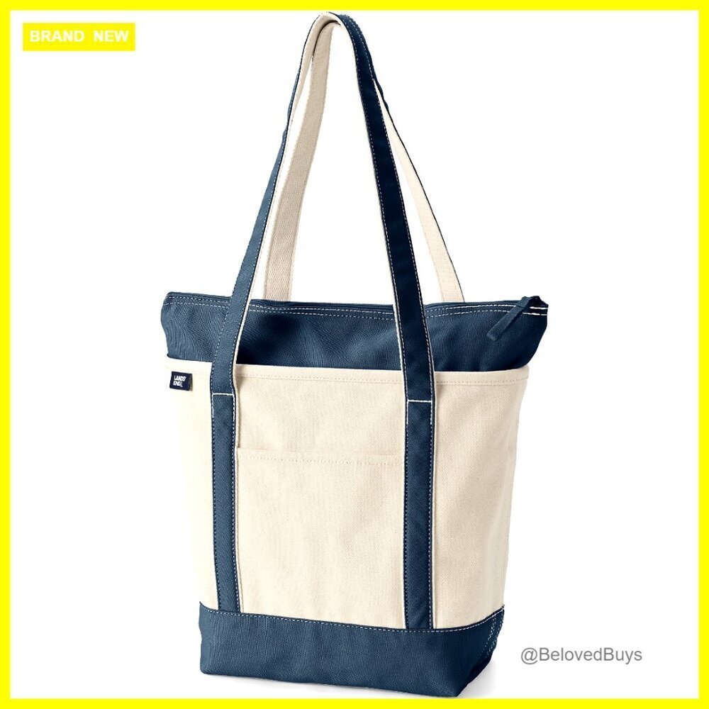 Zip Top Canvas Tote Bag, Durable Cotton, Multiple Pockets, Shoulder Strap